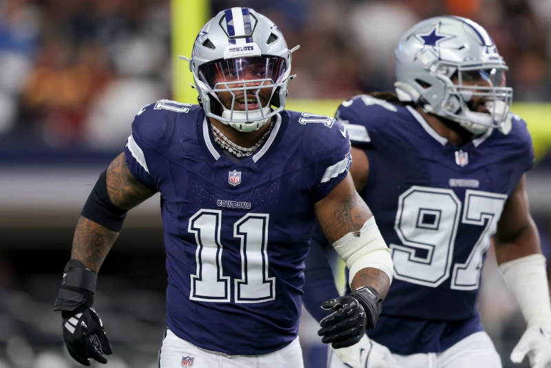 Micah Parsons: Cowboys #11 celebrating, NFL defense, AP photo.
