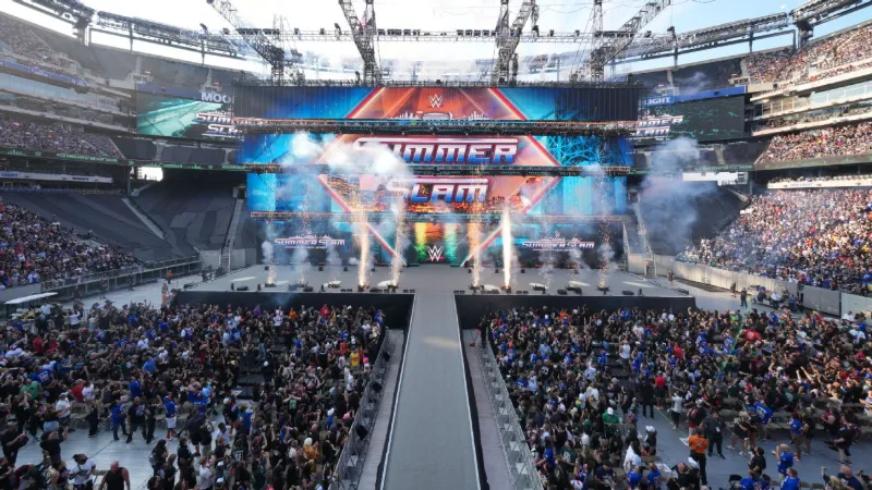 WWE SummerSlam 2025: stadium crowd and entrance stage, Brock Lesnar event.