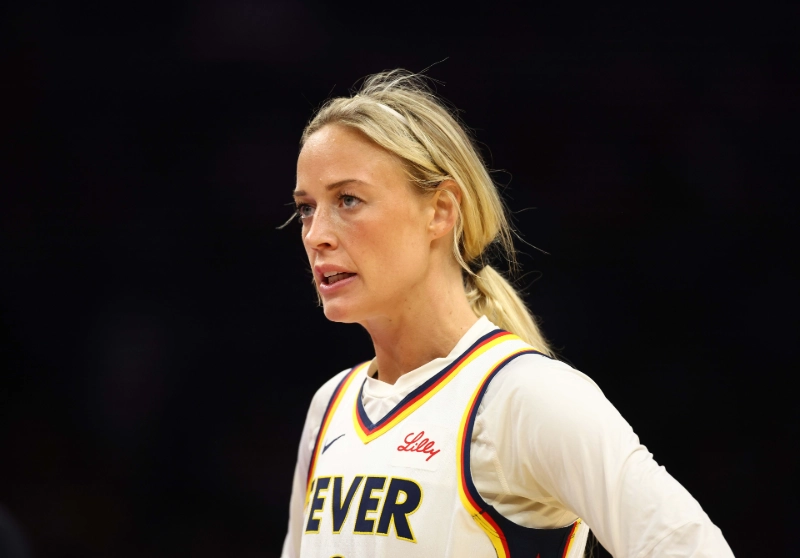 Sophie Cunningham close-up in Fever uniform, Sophie Cunningham basketball, image credits: Mark J. Rebilas-Imagn Images