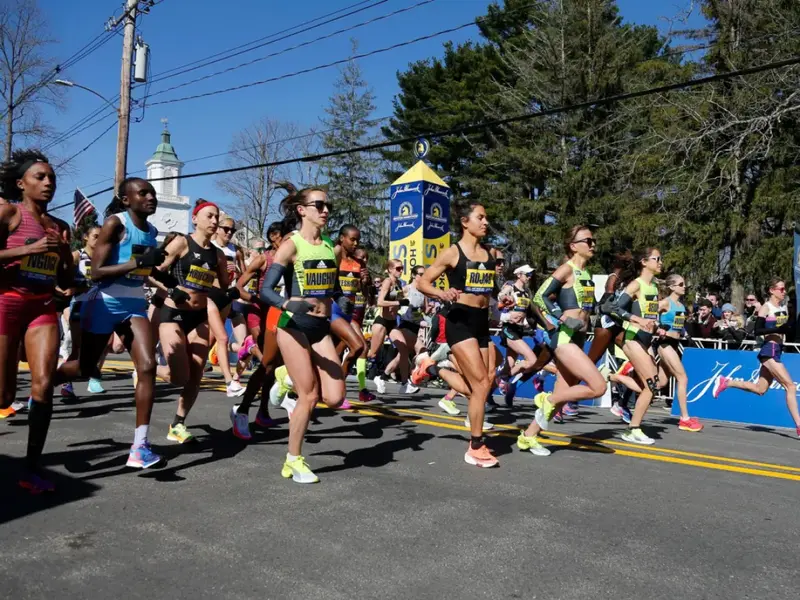 Elite women start Boston Marathon 2025 in Hopkinton.