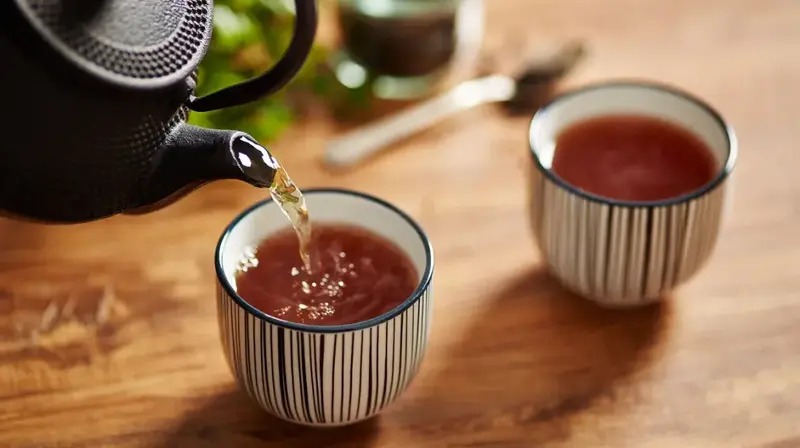 What is the tea used in Chinese restaurants: tea poured into striped porcelain cups.
