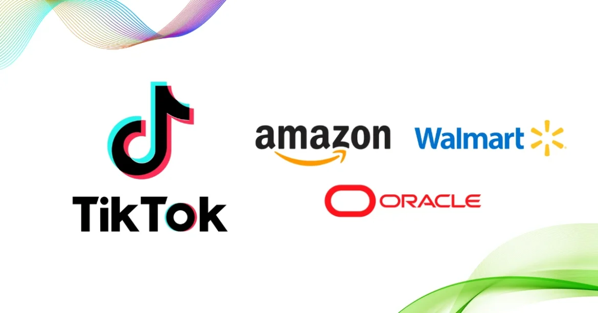 Logos of TikTok, Amazon, Walmart, and Oracle, highlighting the TikTok Sale.
