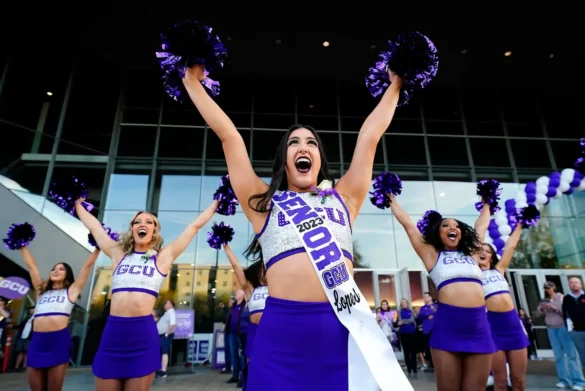 What is homecoming: GCU cheerleaders perform at homecoming spirit rally.