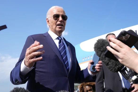 Joe Biden: speaking to reporters outside Air Force One with media present.