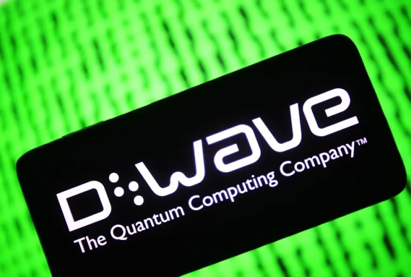 QBTS stock: D-Wave Quantum logo digital background.