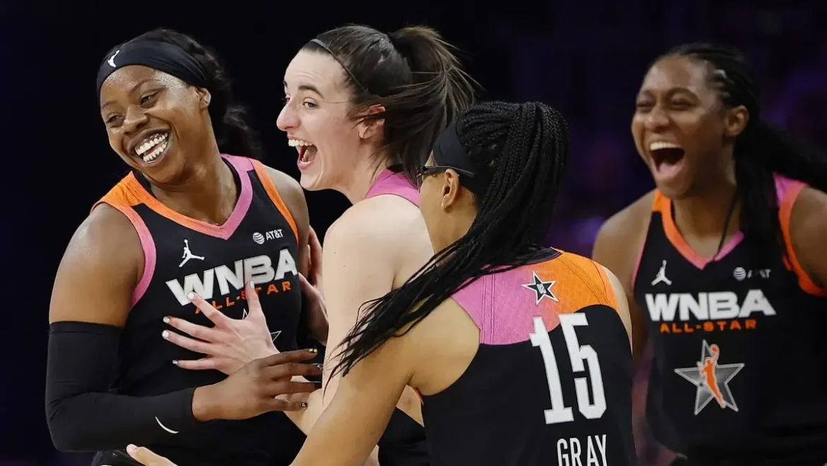 WNBA: All-Star players in team huddle during 2025 All-Star Game.