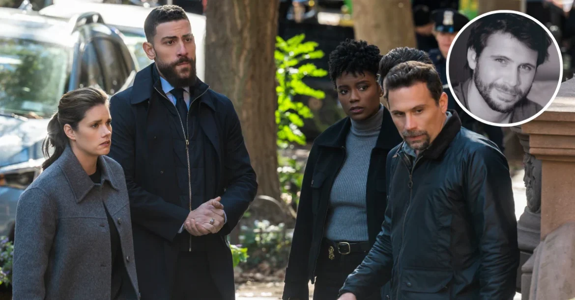 Group of people on outdoor set and one person in a highlighted portrait, linked to Jeremy Sisto drama.