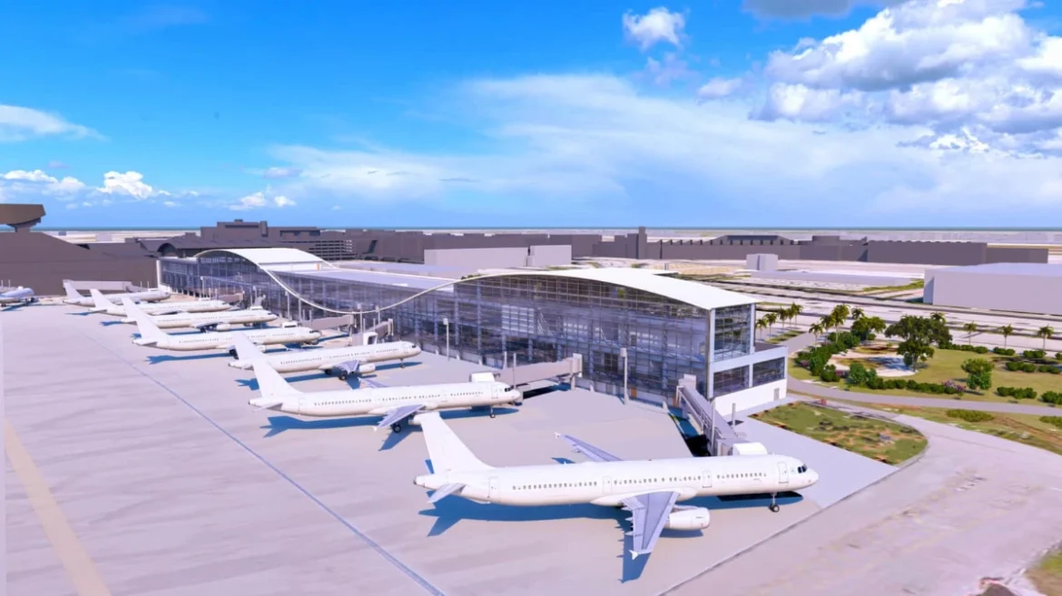 MIA Airport terminal exterior view with airplanes, image credits: Miami International Airport