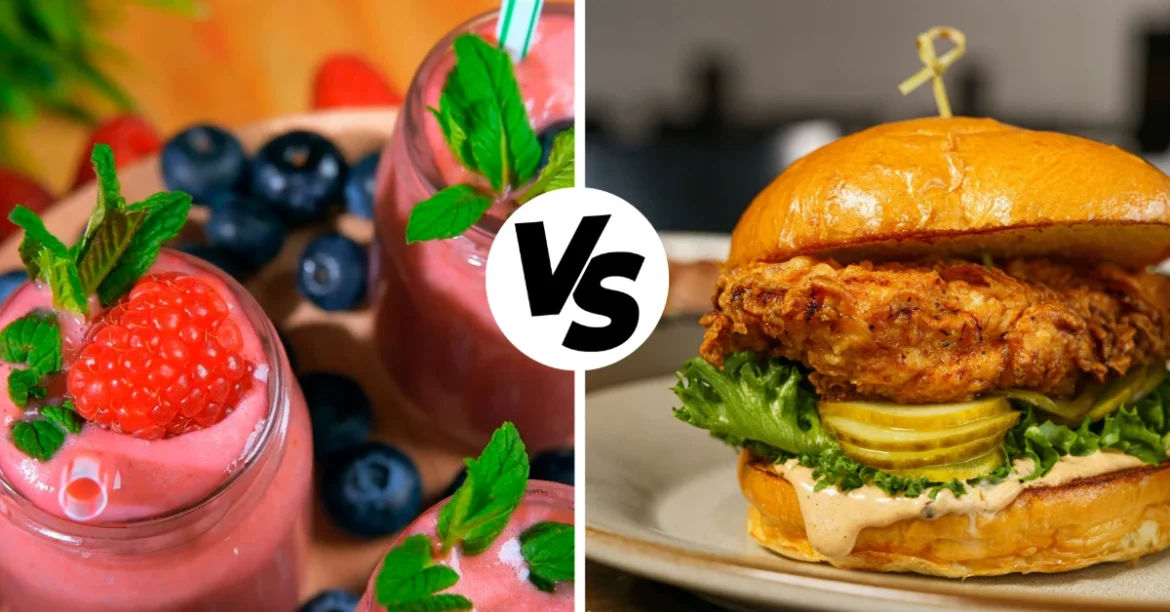 What Can You Eat After Tooth Extraction, smoothies vs fried chicken sandwich, image credits: Jugoslocos/ Hybrid Storytellers / UNSPLASH
